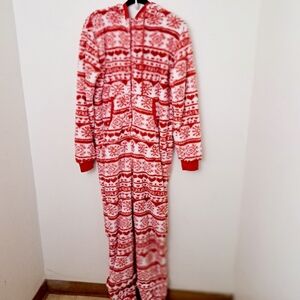 Joyin Girls One Piece Hooded and Footed Pajamas with Pink/White Size M